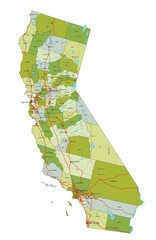 Highly detailed editable political map with separated layers. California.
