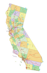 California - Highly detailed editable political map with labeling.