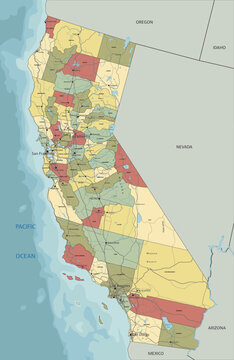 California - Highly detailed editable political map with labeling.