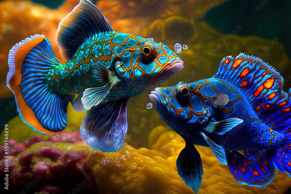 Wall mural hue that's just stunning battling mandarin fish mandarin fish up close dragonet or mandarin fish. ge