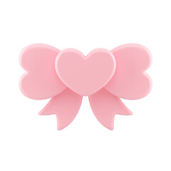 Pink glossy festive heart bow tied ribbon holiday romantic decor element front view 3d icon