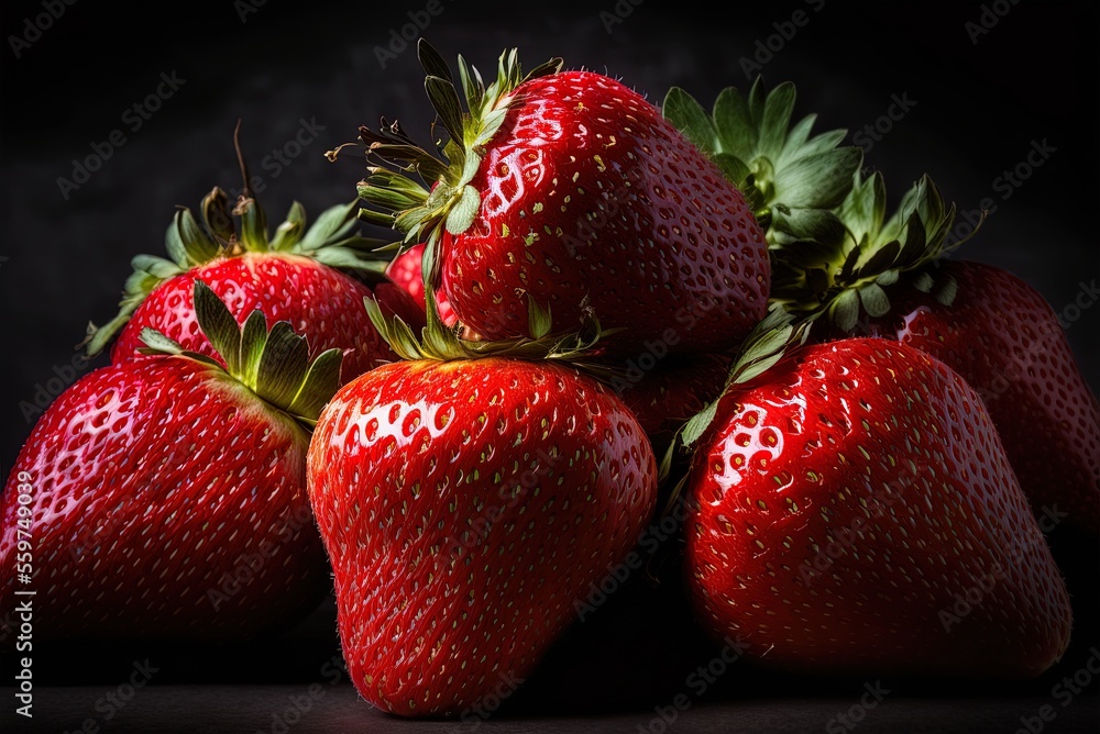 Poster strawberry cluster in close-up vertical view. generative ai