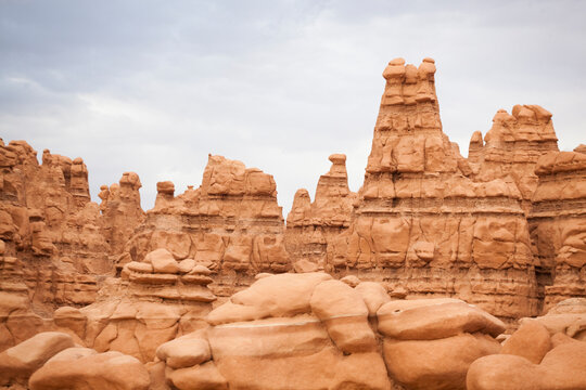 Detail of tall hoodoos at Goblin Valley State Park, Utah.