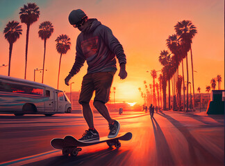 Fototapeta na wymiar a man riding a skateboard on the beach