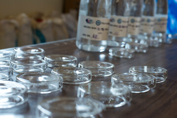Water Samples And Collection Dishes Getting Prepared For Counting