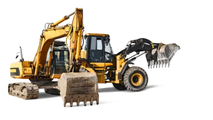 Foto op Canvas Excavator and bulldozer loader close-up on a white isolated background.Construction equipment for earthworks. element for design. © Anoo