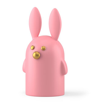 Pink Easter bunny porcelain decorative statuette bauble 3d icon element design realistic illustration