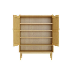 3D rendering Open Door Wood Cabinet on White Background, Wood Ca