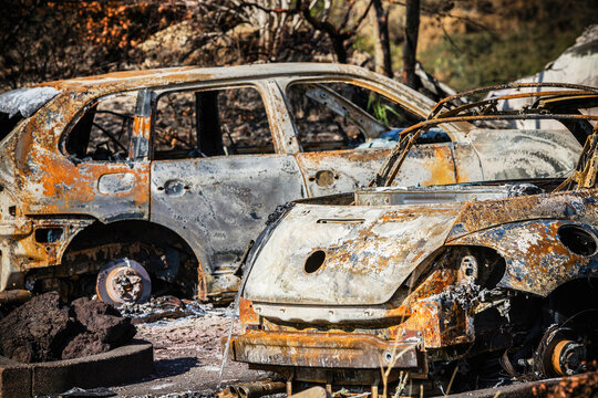Burnt remains from Tubbs Fire, Santa Rosa, California, USA