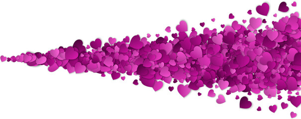 Fototapeta na wymiar Paper Purple Hearts Spray Effect Valentine's Day Isolated PNG Border Love Cutout Design Element