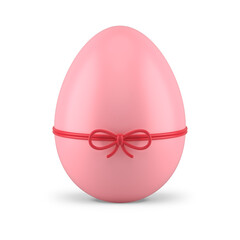 Pink Easter chicken egg tied by thread bow glossy religious holiday decor 3d icon realistic illustration