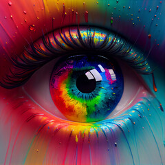 Colorful close-up eye. Generative AI.