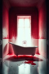 A bloody bathtub. Crime scene. Cover for a horror or thriller book. Generated AI image