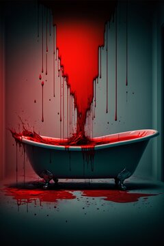 A Bloody Bathtub. Crime Scene. Cover For A Horror Or Thriller Book. Generated AI Image