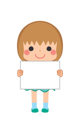 メッセージボードを持った可愛い小さな女の子のイラスト　白背景　ベクター　全身　人物