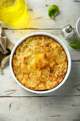 Homemade potato souffle with egg yolks