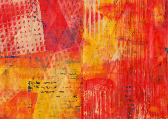 Yellow and red, abstract grunge Background Illustration. Gel Print on paper