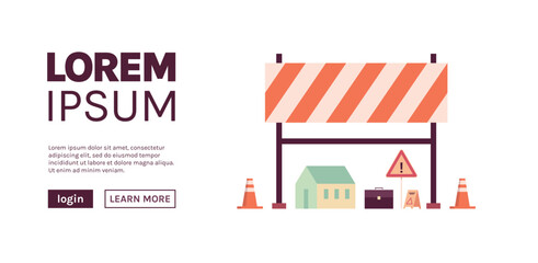 Obraz premium Different construction tools icons and set construction of buildings concept isolated copy space flat vector illustration.