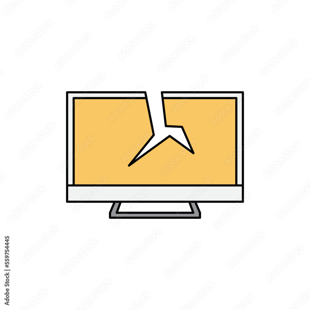 Poster broken computer icon in color, isolated on white background
