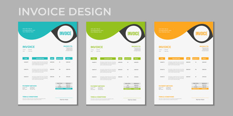 Minimal corporate Business multiple color variation a4 size invoice design template vector illustration bill form price invoice, Creative invoice template vector and business stationery design