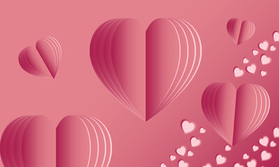 Vector illustration Love. Paper elements in shape of heart flying background. Vector symbols of love for card Valentine's day , birthday greeting card design.