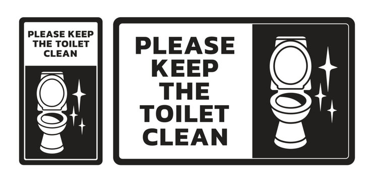Please keep toilet clean sign. Restroom cleaning reminder label, shiny toilet and cleanup WC information plate vector template