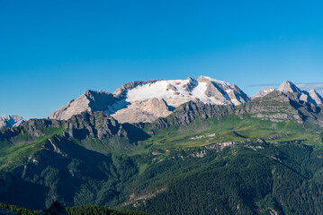Marmolada mountain ridge with highest Punta Penia mountain peak in the Dolomites