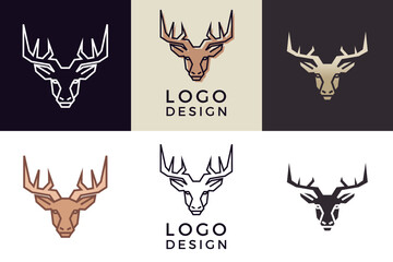 Stylized geometric deer head illustration. Vector icon tribal stag design in 6 different styles