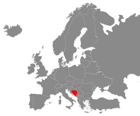 Map of Bosnia and Herzegovina highligted with red in Europe map © tang90246