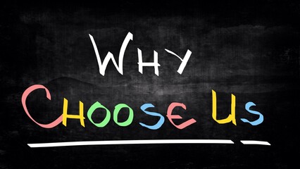 Obraz premium Time for action. Why choose us handwritten on blackboard 