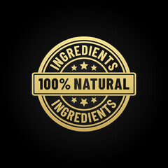 Fototapeta na wymiar 100% natural ingredients or Natural ingredients product vector illustration. Organic ingredients green label stamp. 100% natural ingredients, organic bio pharmacy and natural skincare cosmetic product