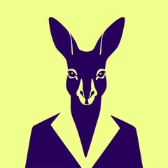 Portrait of a Anthropomorphic kangaroo. Vector illustration. Minimalism style.