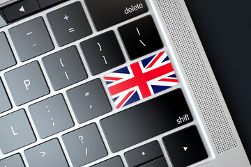 Flag of UK over computer keyboard. Technology concept. 3D Rendering