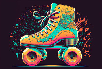 Fototapeta Vintage roller skate illustration. Retro skates. Generative ai obraz