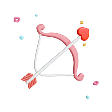 Cupid bow with heart love arrow icon Isolated on pink background with clipping path. Valentine's Day concept 3d render illustration