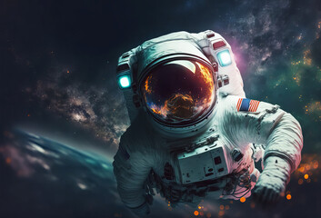 Close up of an astronaut floating in outer space. Generative ai - obrazy, fototapety, plakaty