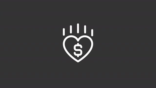 Animated charity white line icon. Donating money to Ukraine. Making financial contributions. Seamless loop HD video with alpha channel on transparent background. Motion graphic design for night mode