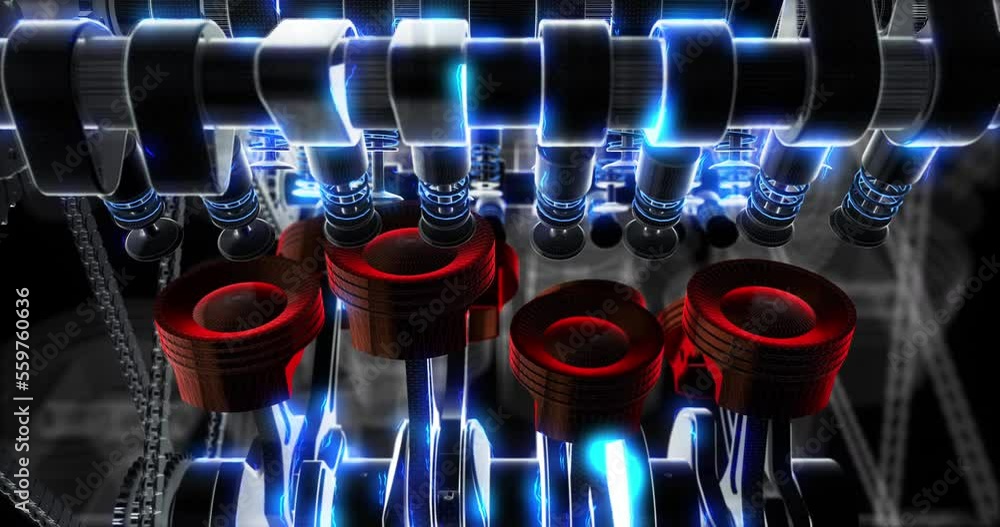 Aufkleber powerful 3d v8 engine producing energy. stylish engine with moving parts. camera moving slowly.