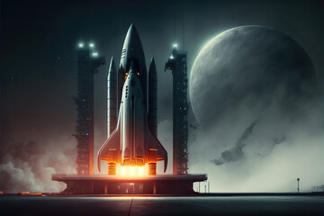 space shuttle launch, rocket on launchpad, generative ai
