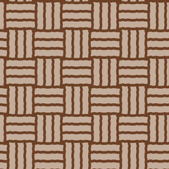 Cute geometric horizontal and vertical wonky waves seamless pattern in brown over light sand color. For backgrounds, home decor and textile 