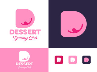 D monogram. Desserts and sweet food logo. Kids desserts. Cafe emblem. Identity, corporate style.