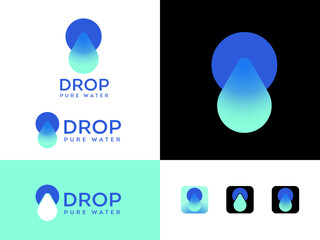 Drop icon. Water drop emblem in the glassmorphism style. Clear water and clean environment symbol. 