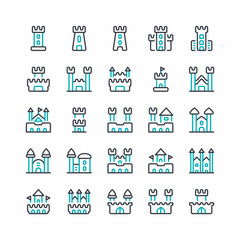 Castle icon set withcolored line style