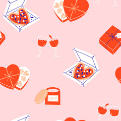 Valentine's Day elements seamless pattern. Different romantic objects.  - 559762635