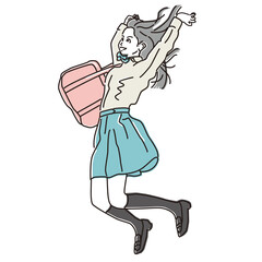 希望に燃えて喜びに飛び跳ねる女子学生　受験生