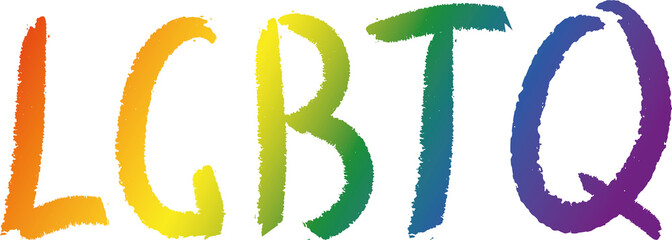 Gender, LGBT Doodle Rainbow Gradient Texture Brushstroke Lettering.  Inscription LGBTQ