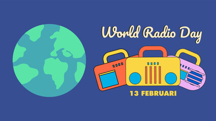 World Radio day with groovy design concept, y2k design, vintage colour