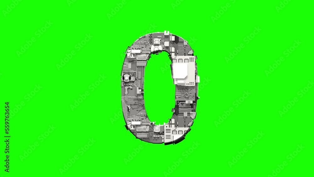 Aufkleber number 0 - glowing technologic high tech cyber font, isolated - loop video