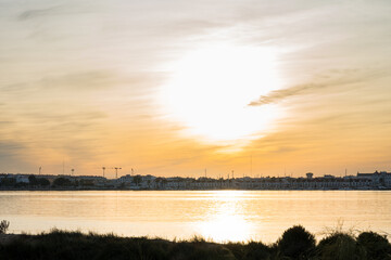 Sunsent over the river in coast of Vila Real de Santo Antonio, Portugal.