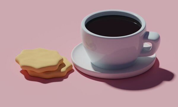 Cup with coffee and cookies. 3d rendering